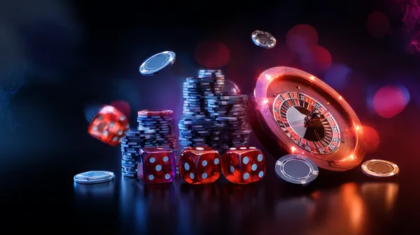 A woman smiling while playing online games on her laptop, surrounded by neon casino elements, showcasing 89JLPH’s diverse game collection.